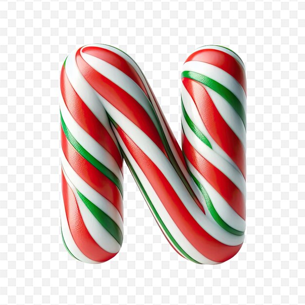a red and green candy cane with the letter n on a transparent background