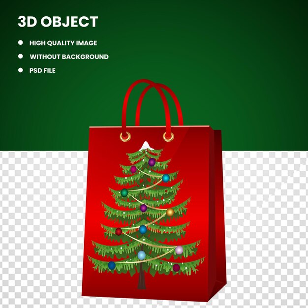 PSD red and green christmas tree printed paper bag