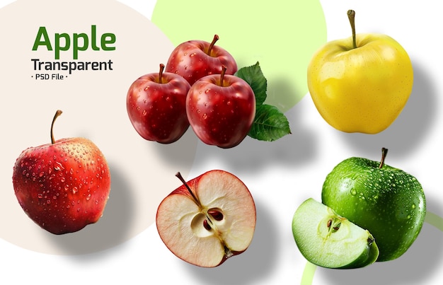 PSD red and green fresh apple isolated con a transparent background