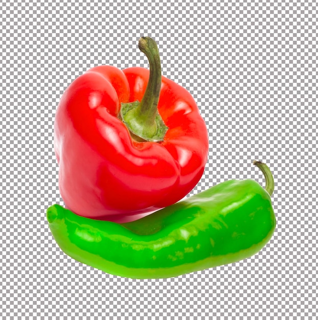 PSD red and green peppers isolated on white