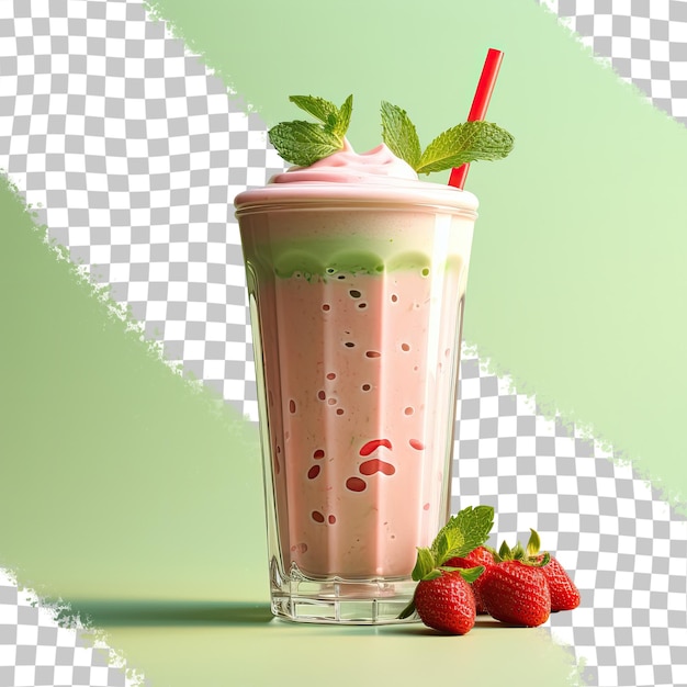 PSD smoothie rosso e verde con fragole e uova su uno sfondo trasparente