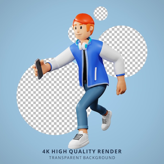 Red hair young people running 3d character illustration