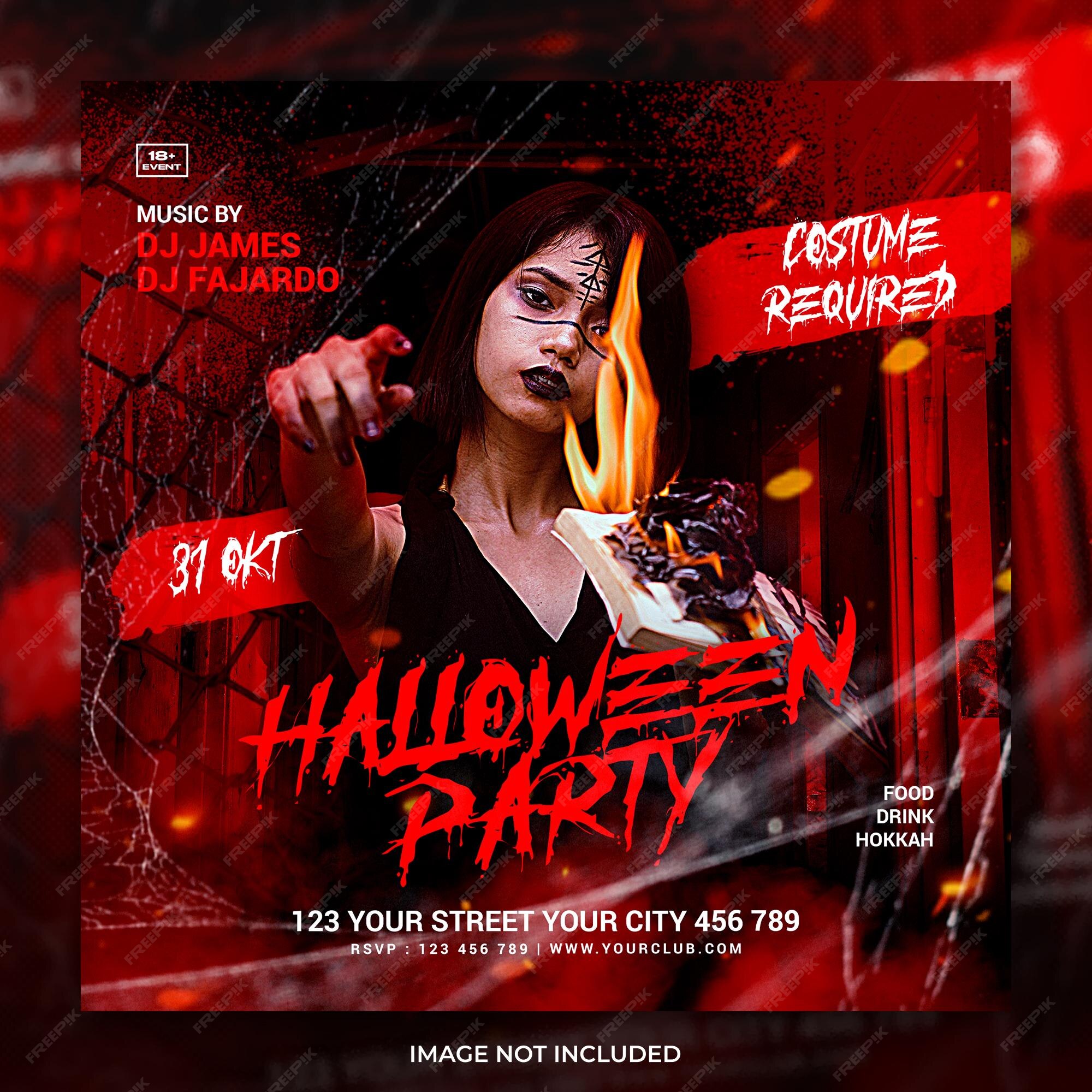 Premium PSD Red halloween party social media post and flyer template