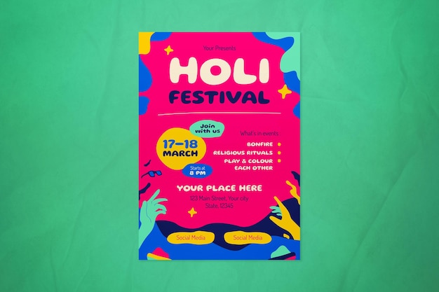 Volantino holi festival disegnato a mano rosso