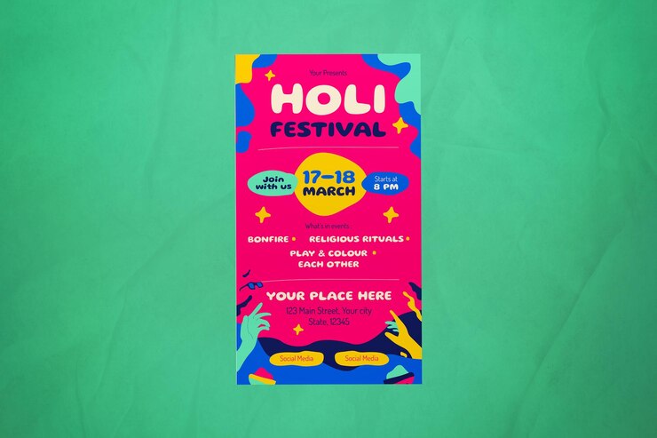 PSD red hand drawn holi festival instagram story