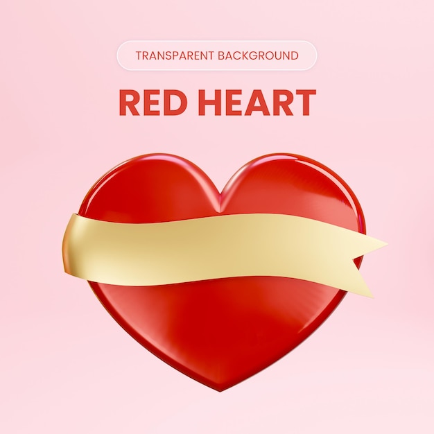 PSD cuore rosso illustrazione di rendering 3d