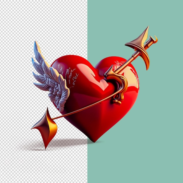 Red heart and arrow 3d render psd