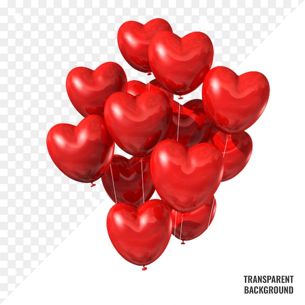 Palloncini cuore rosso su sfondo trasparente