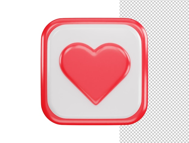 Red heart button icon 3d rendering vector illustration