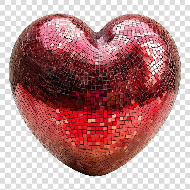 PSD red heart disco ball isolated on transparent background png