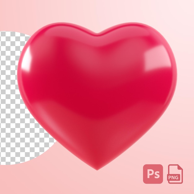 PSD Красное сердце, изолированное на прозрачном фоне, вырезанное на 3d-иллюстрации