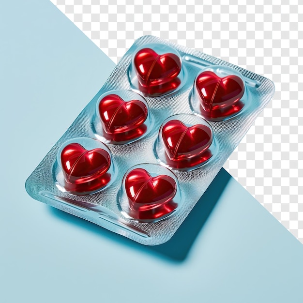 Красные таблетки в форме сердца в упаковке продукт выстрел прозрачный