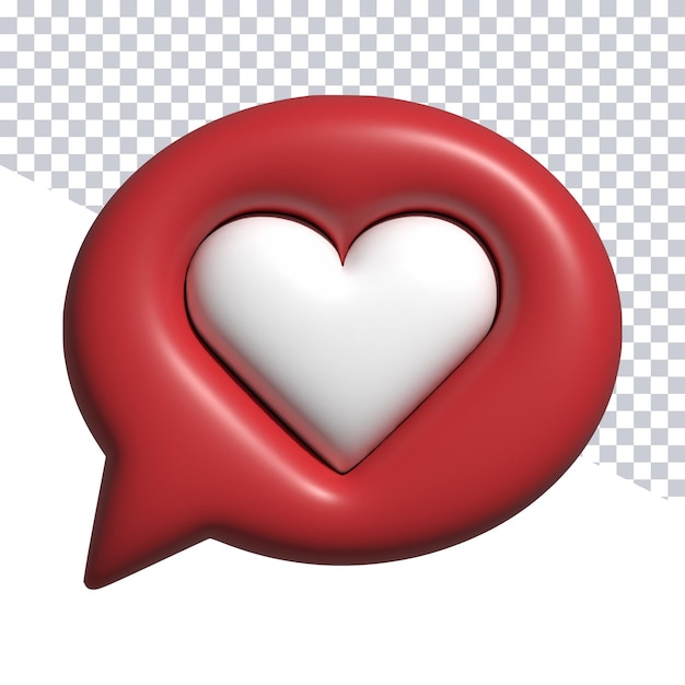 A red heart shaped speech bubble with a white heart inside.