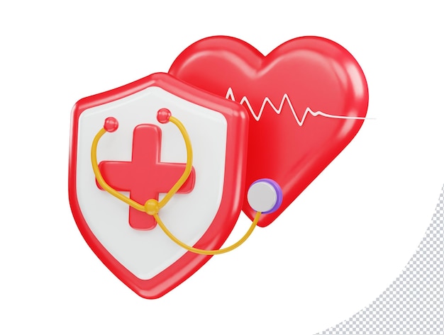 Red heart with pulse line with diagnostic icon with 3d vector icon illustration transparent element