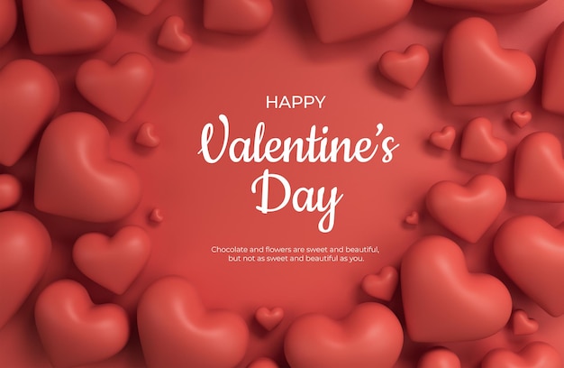 PSD red hearts background with sweet happy valentines day greetings