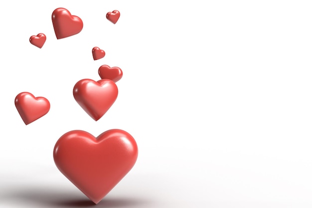 red hearts falling against a white background creating a romantic and affectionate atmosphere perfect for valentines day or any lovethemed project
