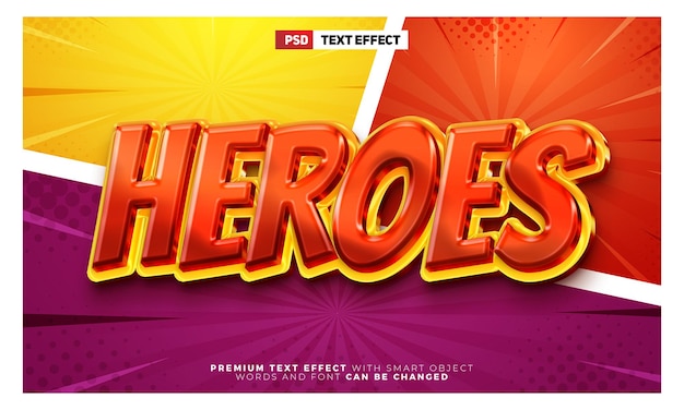 PSD red heroes comic glossy 3d editable text effect