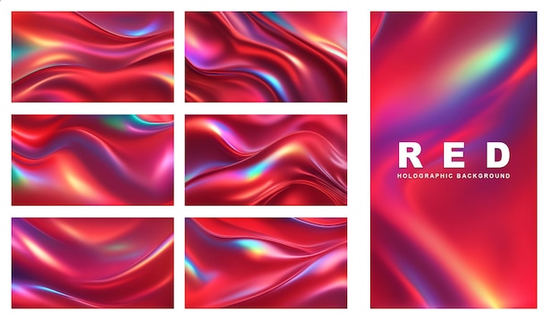 PSD red holographic background set