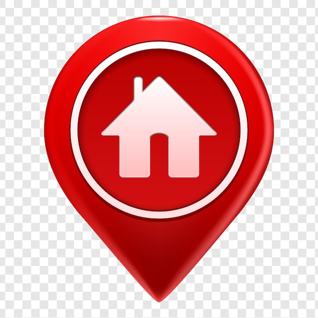 Red home location pin isolated on transparent background
