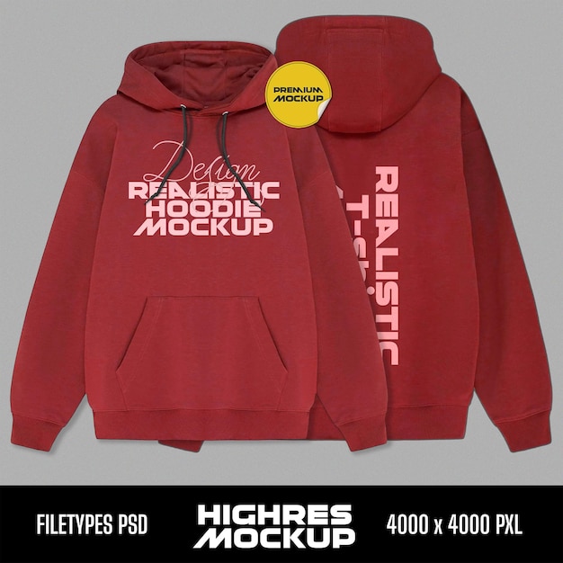 Red Hoodie Mockup voor en achter