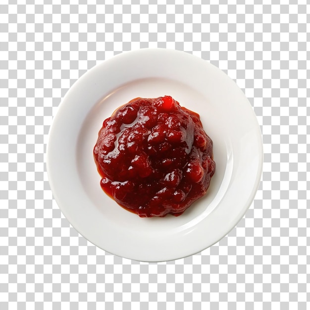 red jam on white plate isolated on transparent background