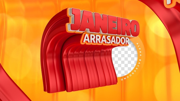 Red january breaker 3d label for composition in brazil