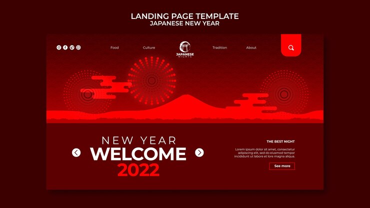 PSD red japanese new year landing page template