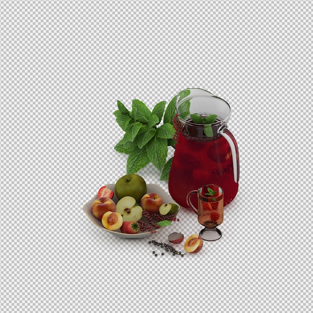 PSD red juice with fruits 3d render