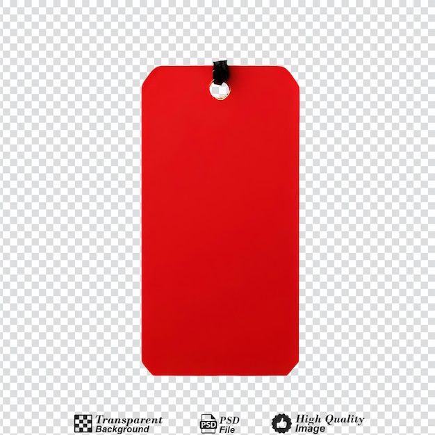 Красная этикетка с черной ниткой, выделенной на прозрачном фоне
