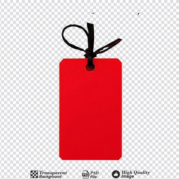 PSD red label tag with a black string isolated on transparent background