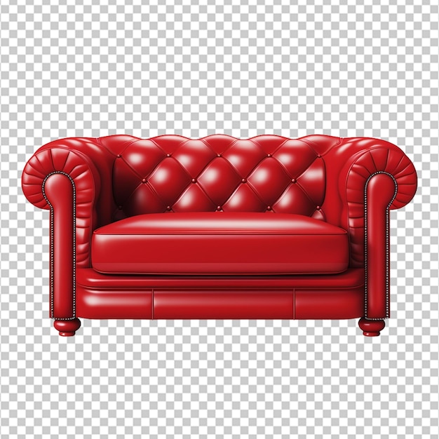 Red leather sofa realistic illustration on white background