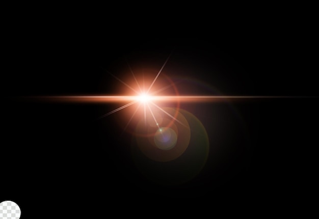 PSD red lens flare light on black background