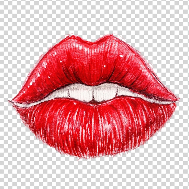 Red lip art isolated on transparent background