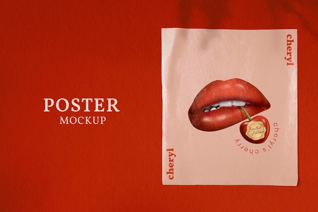Mockup poster labbra rosse psd per pubblicità cosmetica rossetto