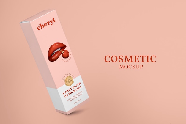 PSD red lipstick box mockup for cosmetic packaging advertisement