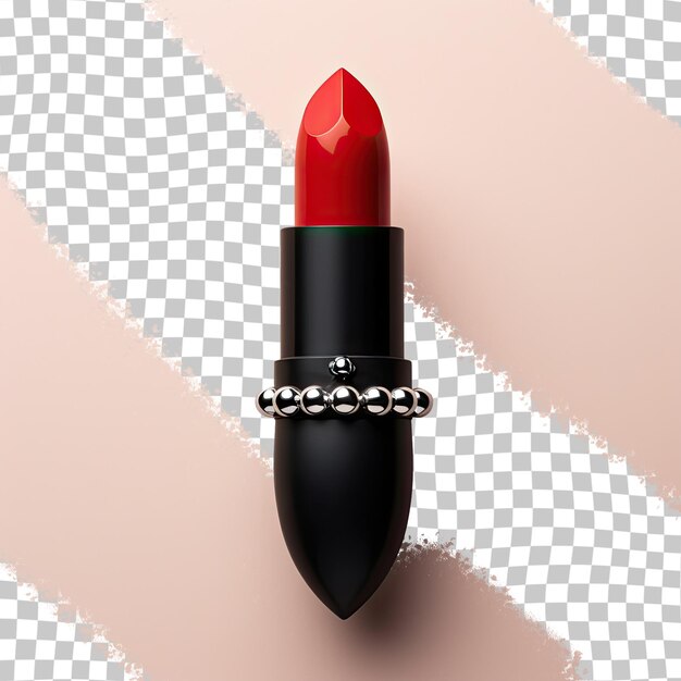A red lipstick with a black cap on it