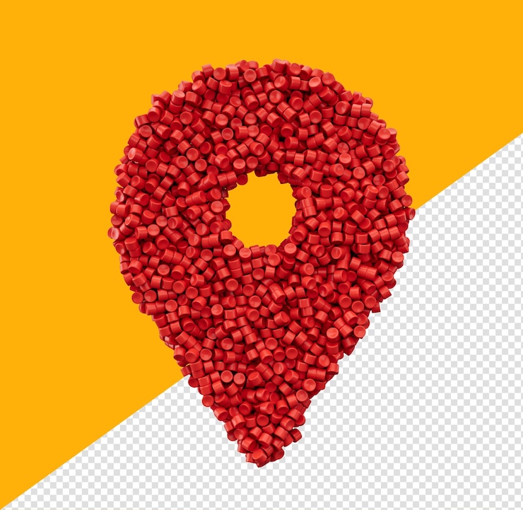 PSD red location icon made with plastic pvc polymers 3d illustration