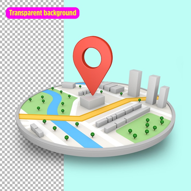 PSD 赤い位置ピン記号アイコンと gps ナビゲーション マップ道路方向検索ルート マーク旅行先ナビゲーター 3 d レンダリング