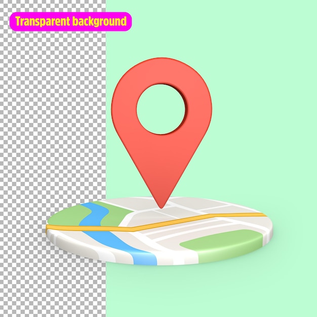 Red location pin sign icon and gps navigation map road direction with find route mark travel destination navigator 3D rendering