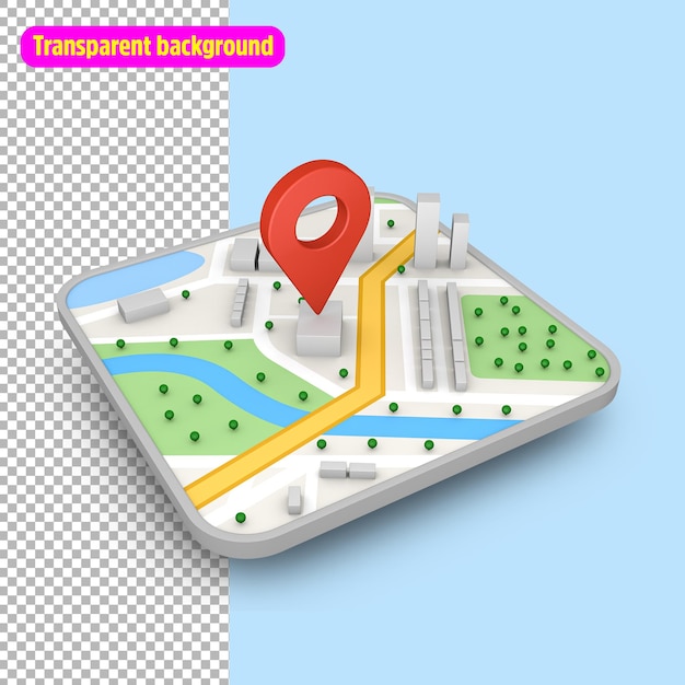 Red location pin sign icon and gps navigation map road direction with find route mark travel destination navigator 3d rendering