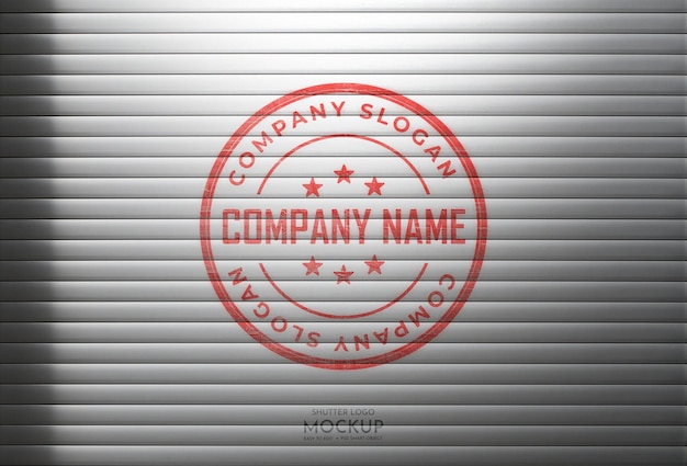 PSD red logo layout on a white shutter mockup template