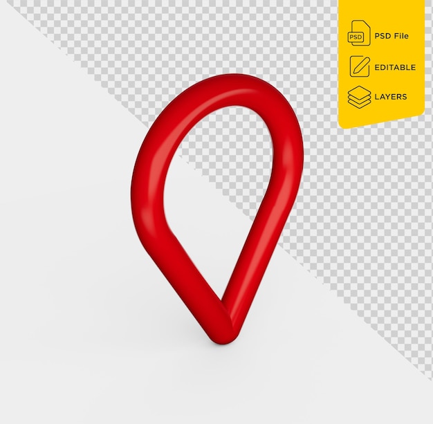PSD puntatore mappa rosso 3d pin simbolo di posizione realizzato con tubo tondo rosso illustrazione 3d