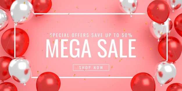 Red mega flash or big sale banner for social media instagram and website post template 3d