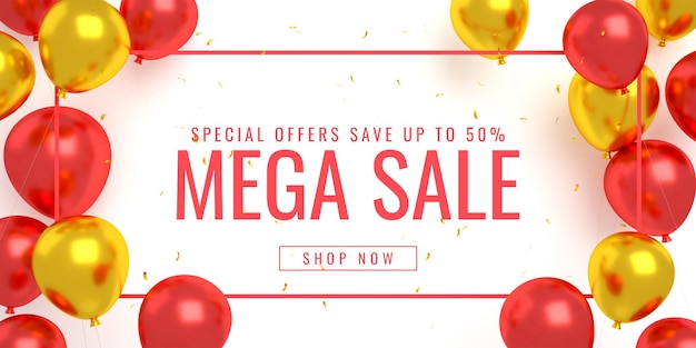 Red mega flash or big sale banner for social media instagram and website post template 3d