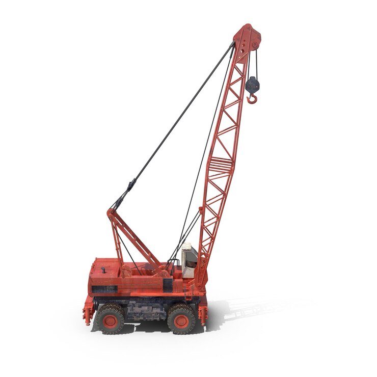 PSD red mobile crane in action