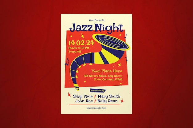 PSD red modern jazz music festival flyer