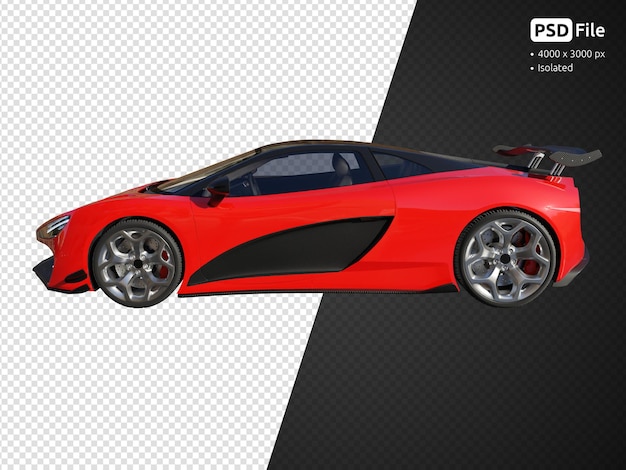 Red modern sports car side view isolated 3d render