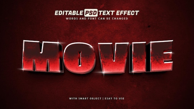 Red movie text effect 3d style editable