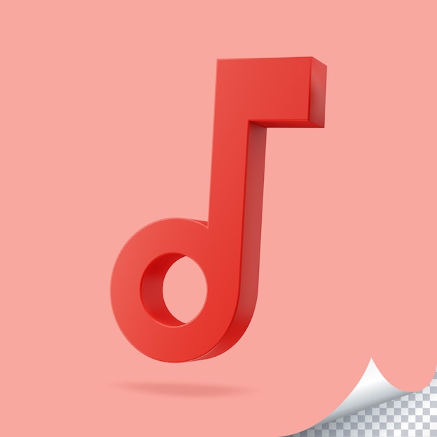 Red music note 3D symbol