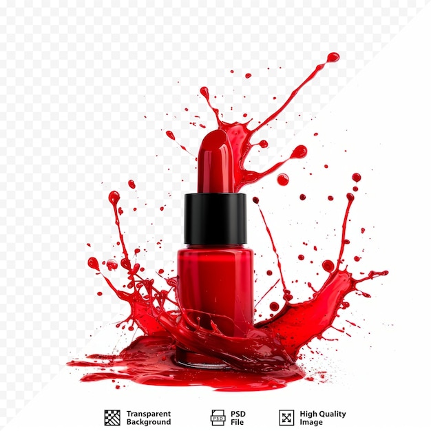 PSD red nail polish bottle with splatters isolated on white isolated background